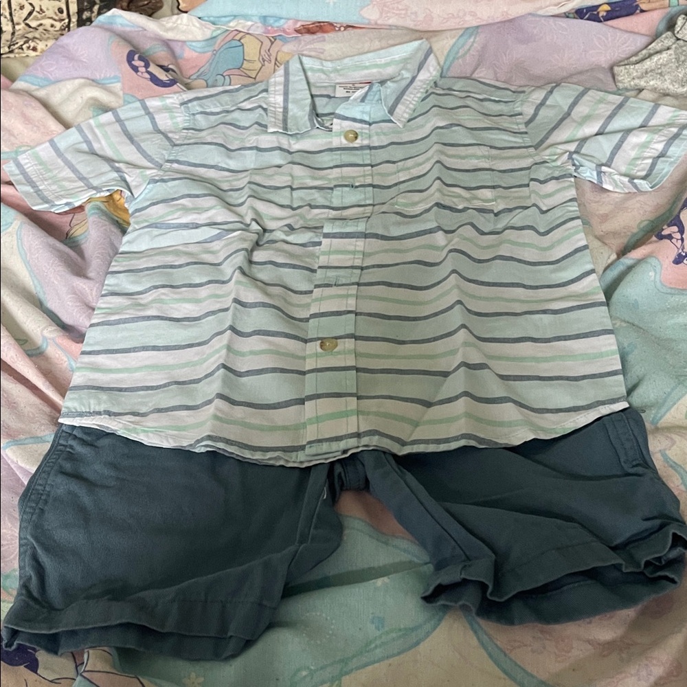 Wrangler Boys Light Blue & Teal Striped Shirt with Teal Shorts